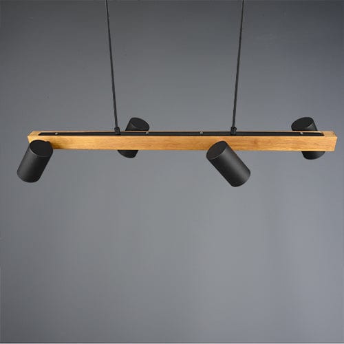 Lustre Suspension Bois et 4 Spots