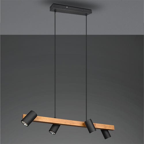 Lustre Suspension Bois et 4 Spots