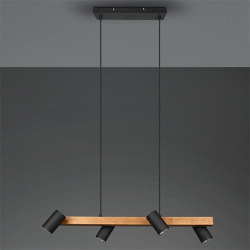 Lustre Suspension Bois et 4 Spots