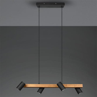 Lustre Suspension Bois et 4 Spots