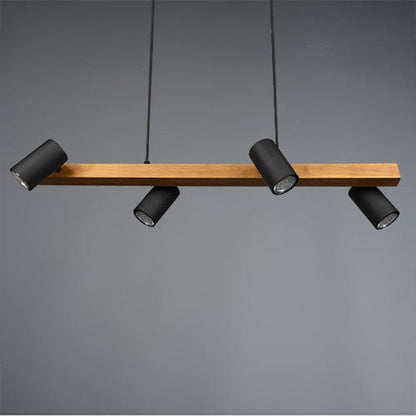 Lustre Suspension Bois et 4 Spots