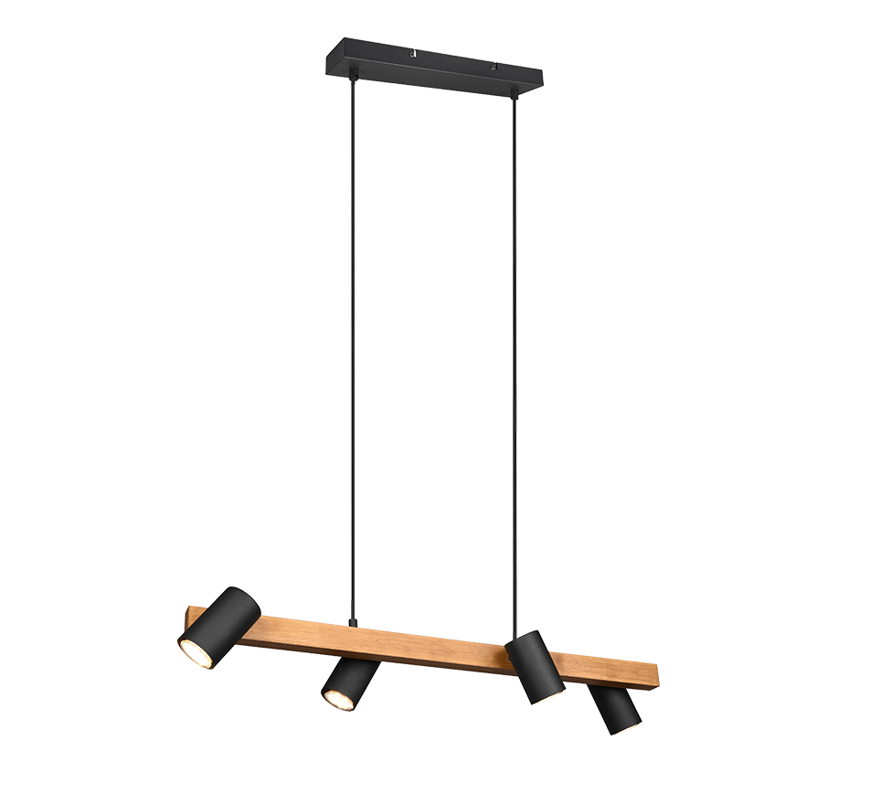 Lustre Suspension Bois et 4 Spots