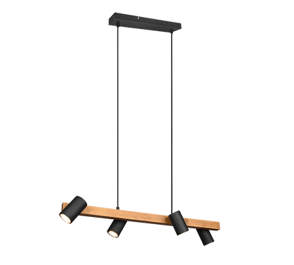 Lustre Suspension Bois et 4 Spots