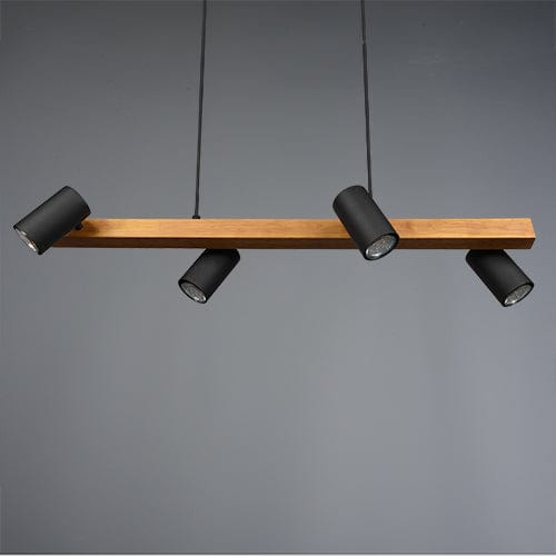 Lustre Suspension Bois et 4 Spots