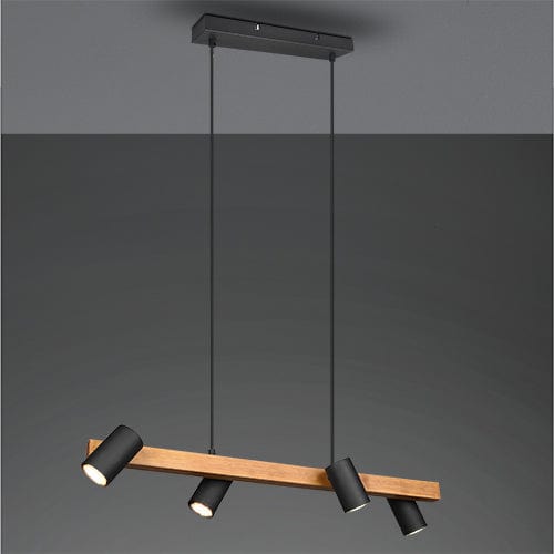Lustre Suspension Bois et 4 Spots