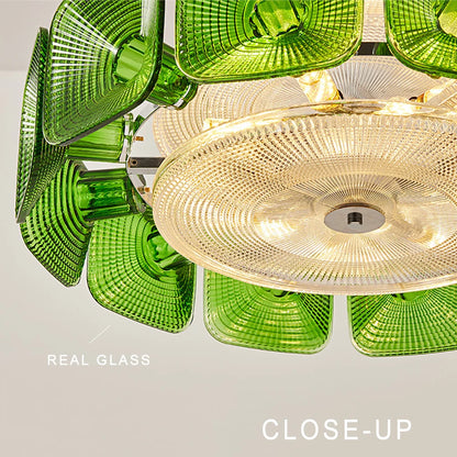 Lustre avec abat-jour verre - Style Vintage Retro