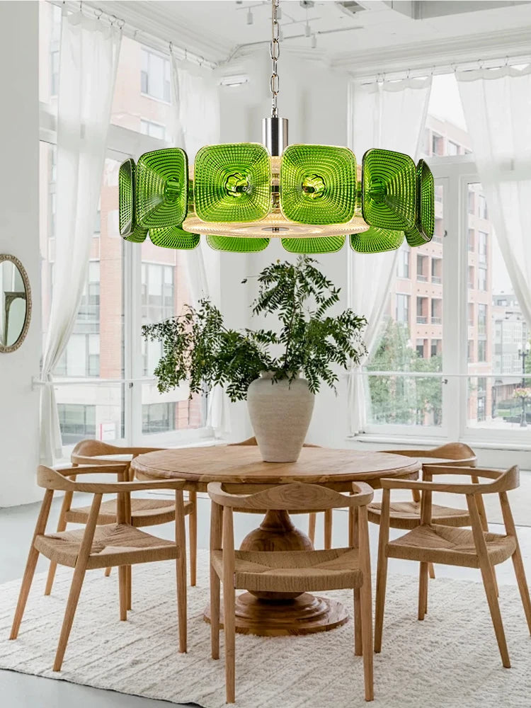 Lustre avec abat-jour verre - Style Vintage Retro