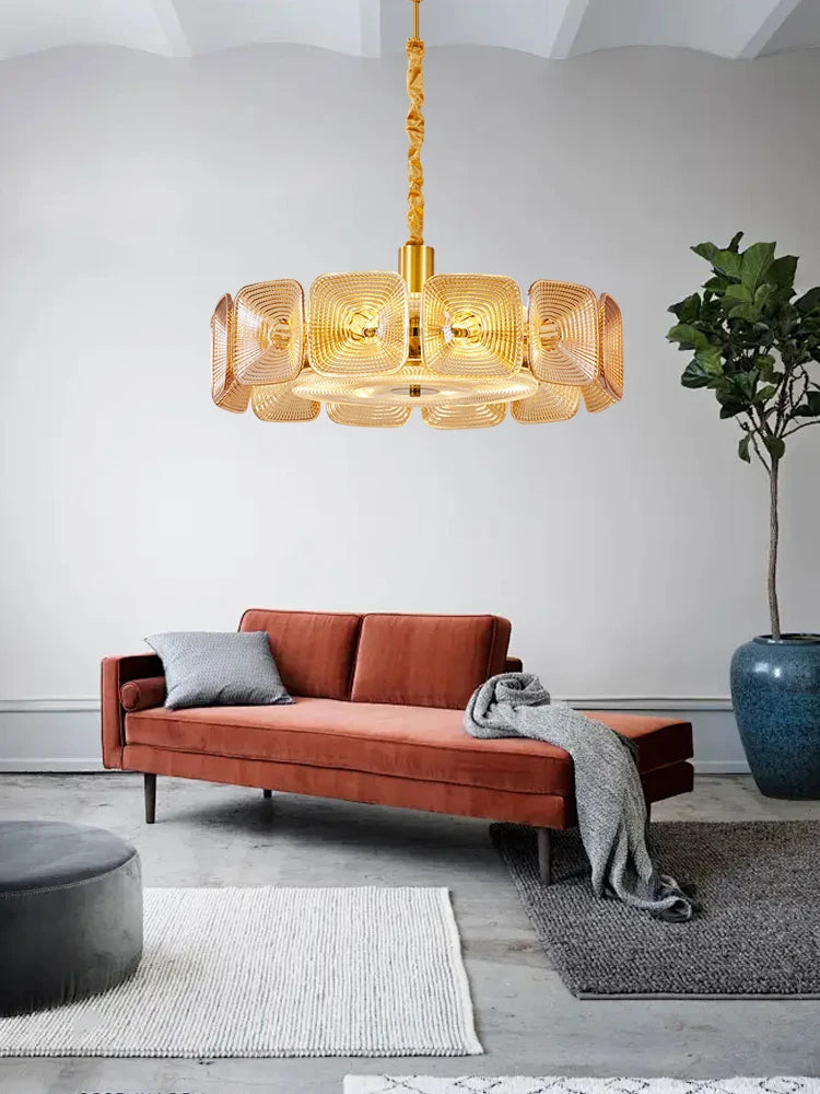 Lustre avec abat-jour verre - Style Vintage Retro
