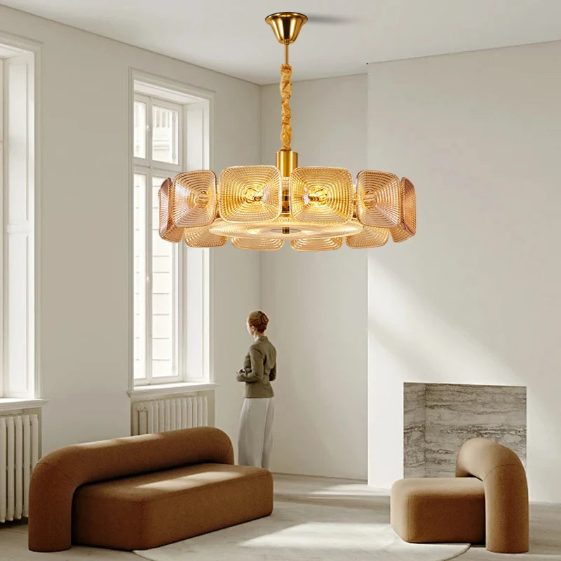 Lustre avec abat-jour verre - Style Vintage Retro
