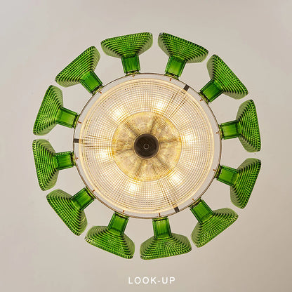 Lustre avec abat-jour verre - Style Vintage Retro