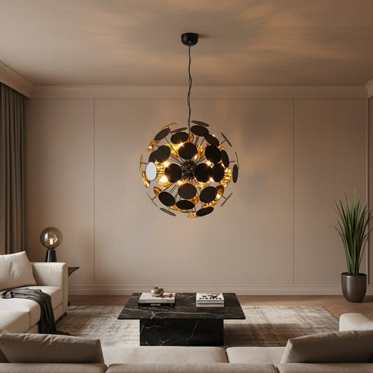 Lustre design noir et doré pour salon
