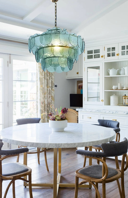 Lustre en Verre Bleu pour Cuisine - Luminaire Vintage Retro