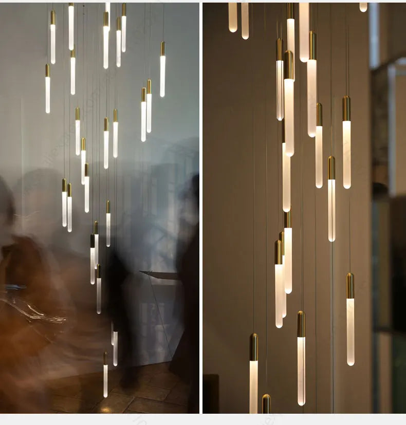 Lustre suspensions de tubes lumineux pour villa