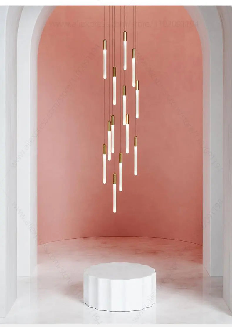 Lustre suspensions de tubes lumineux pour villa