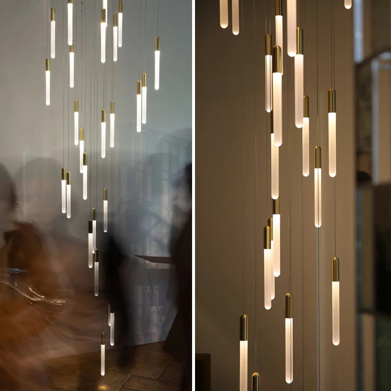 Lustre suspensions de tubes lumineux pour villa