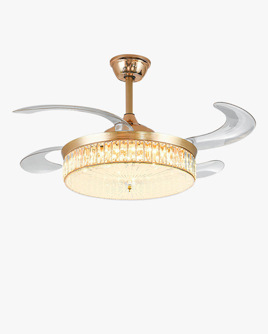 Lustre Ventilateur de Plafond Rétractable avec Finition Dorée ou Noire-Cristalys