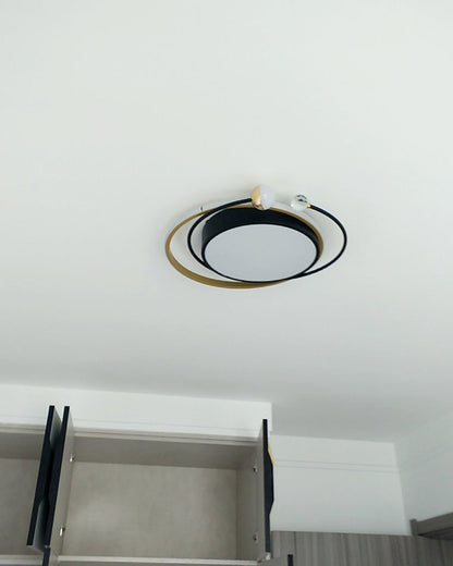 Plafonnier Rond Cristal et Métal Noir & Doré