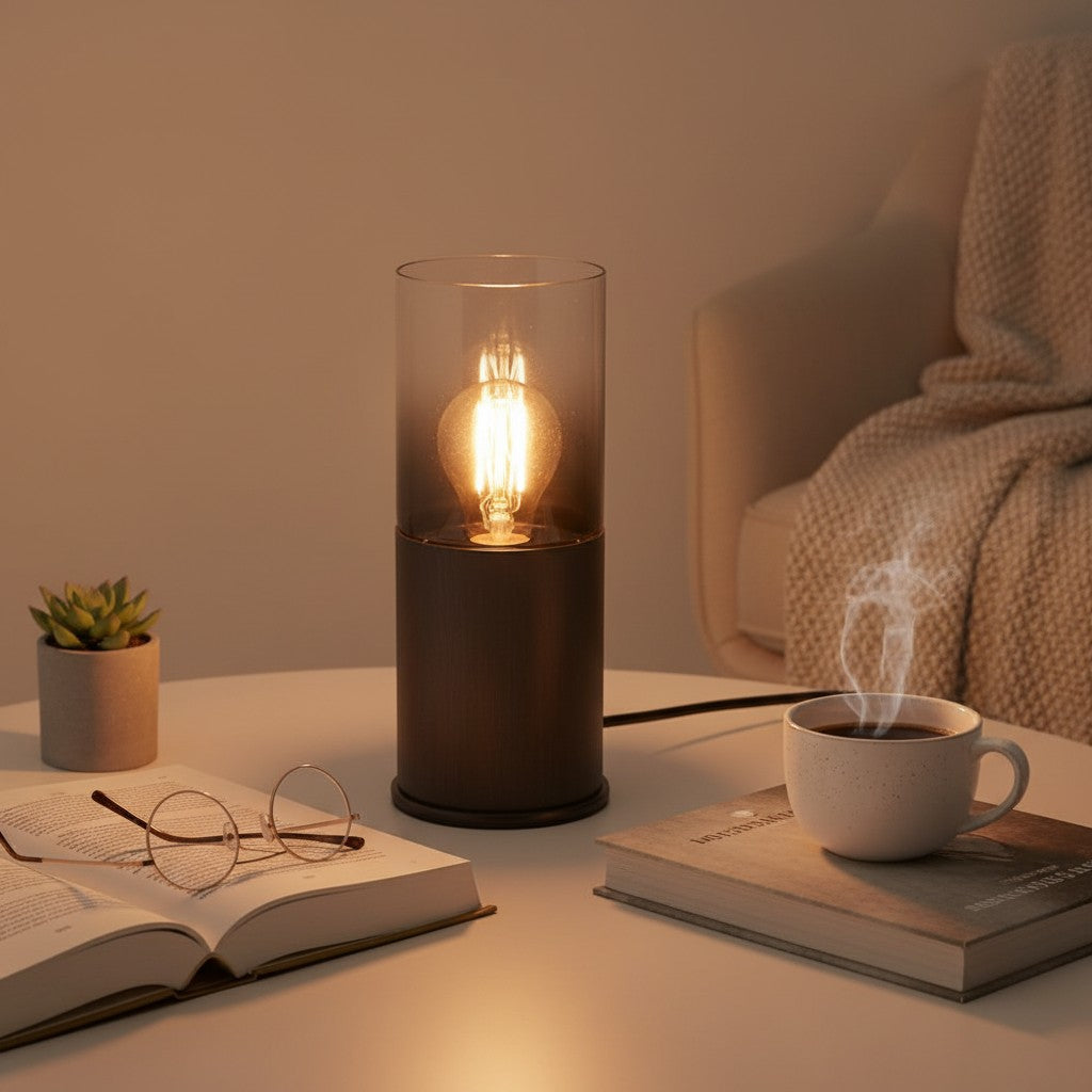 Petite Lampe de Table en Verre Noir