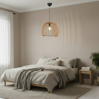 Petite lampe en suspension en bois pour chambre