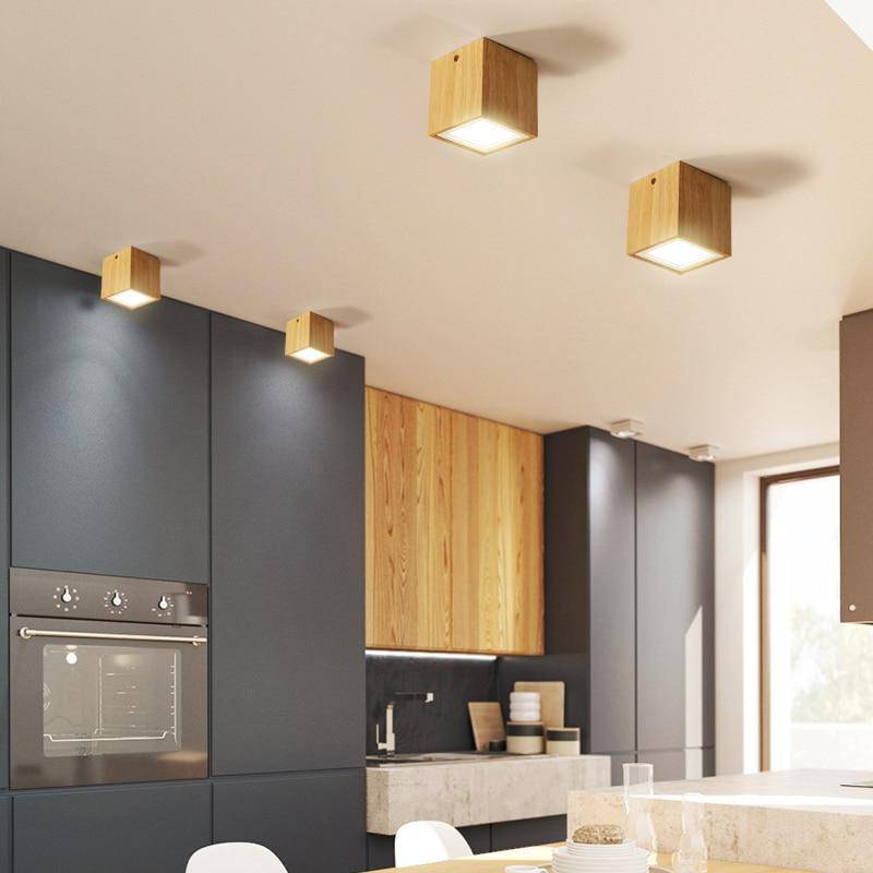 Plafonnier Cube en Bois LED - Élégance Naturelle pour Salon et Chambre