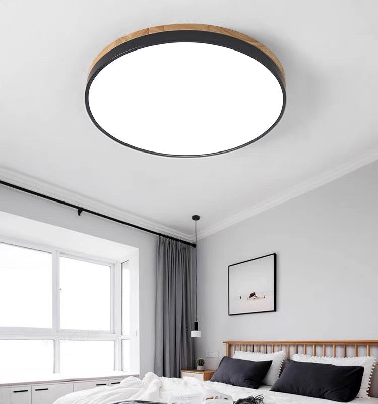 Plafonnier Élégance Bois LED - Luminaire Rond Design Moderne