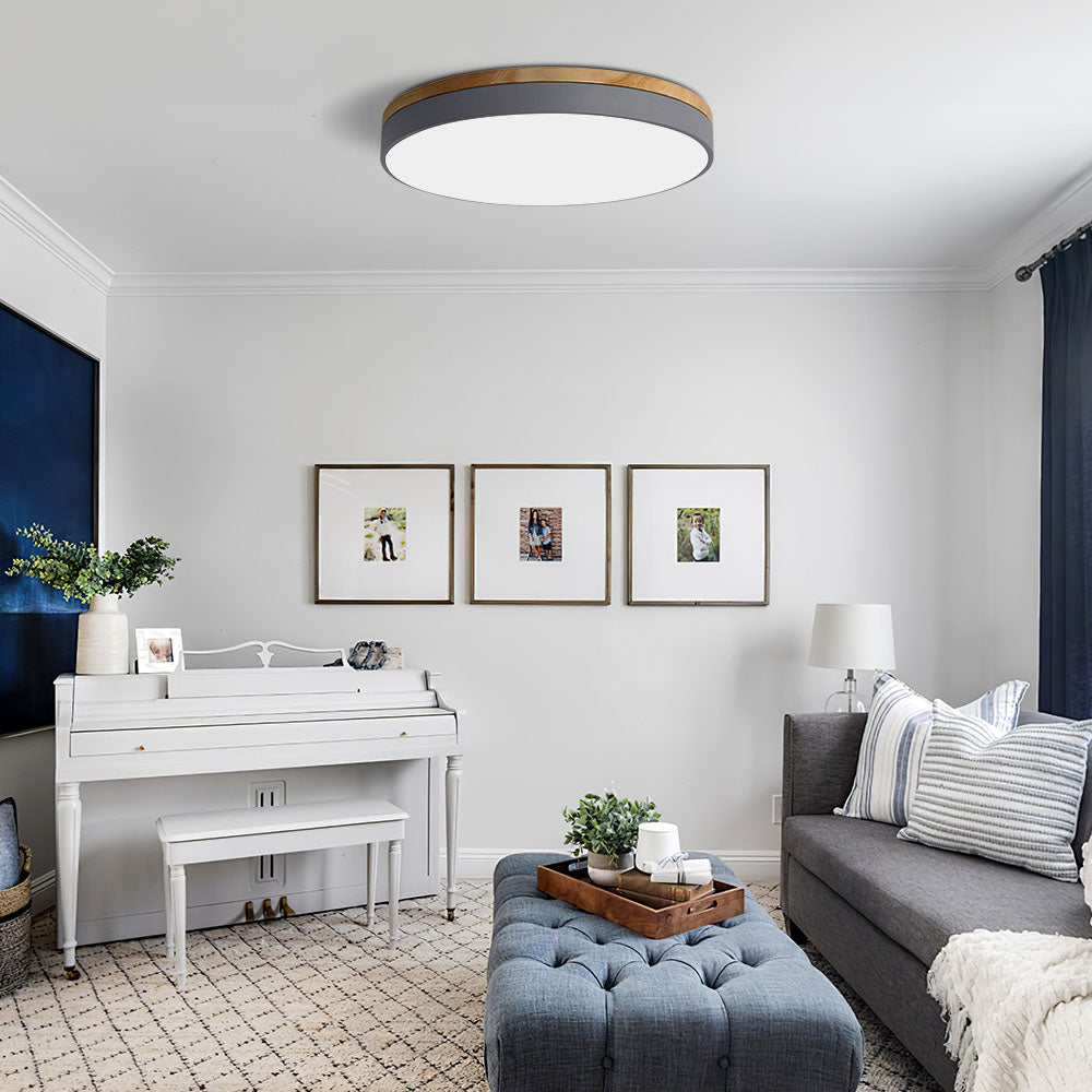 Plafonnier Élégance Bois LED - Luminaire Rond Design Moderne