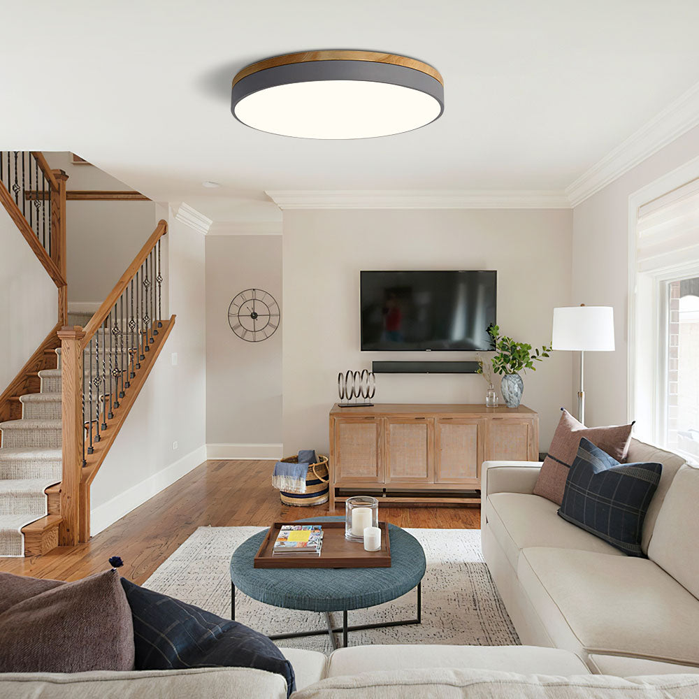 Plafonnier Élégance Bois LED - Luminaire Rond Design Moderne