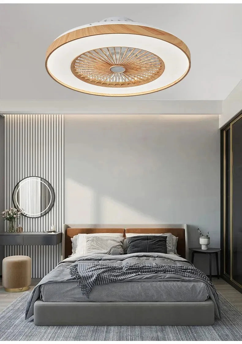 Plafonnier LED Ventilateur Blanc et Bois