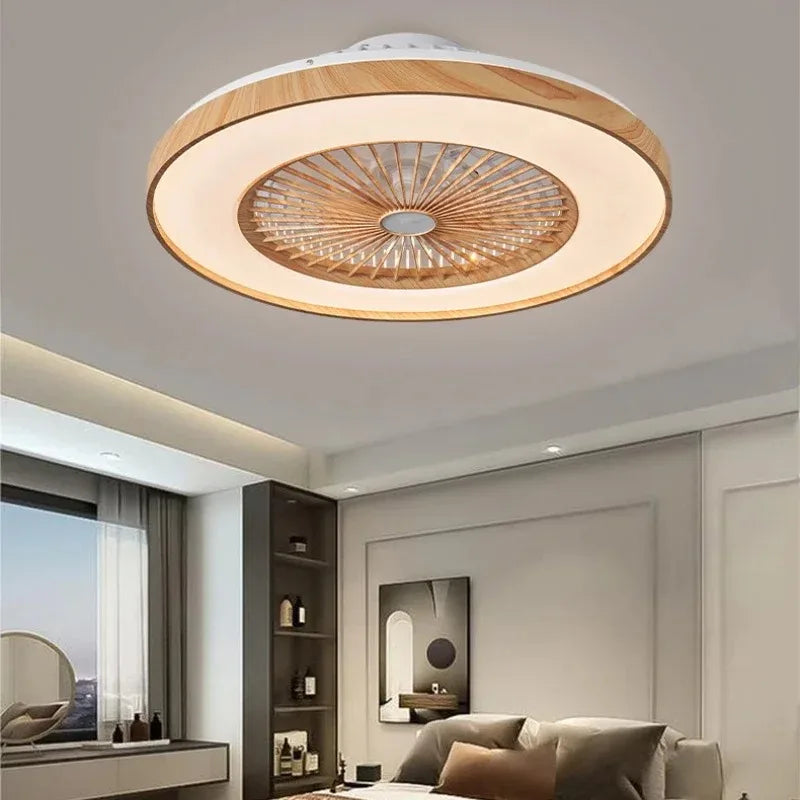 Plafonnier LED Ventilateur Blanc et Bois