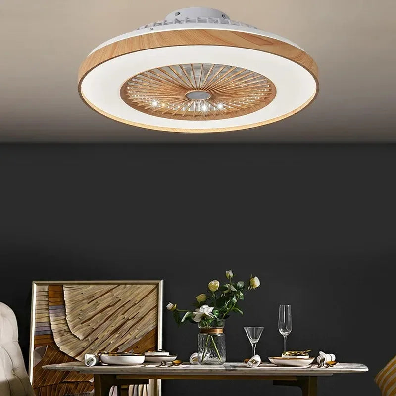 Plafonnier LED Ventilateur Blanc et Bois