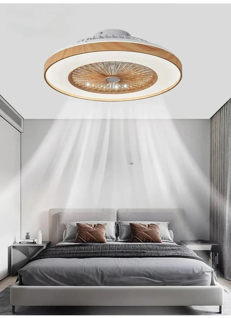 Plafonnier LED Ventilateur Blanc et Bois
