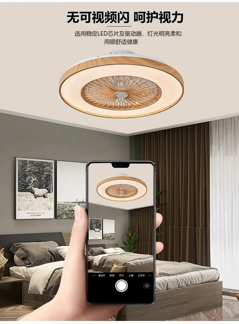 Plafonnier LED Ventilateur Blanc et Bois