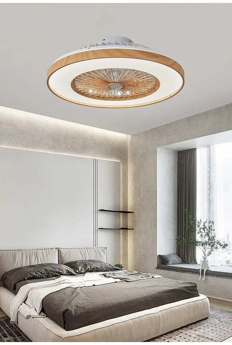 Plafonnier LED Ventilateur Blanc et Bois