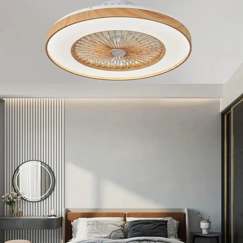 Plafonnier LED Ventilateur Blanc et Bois