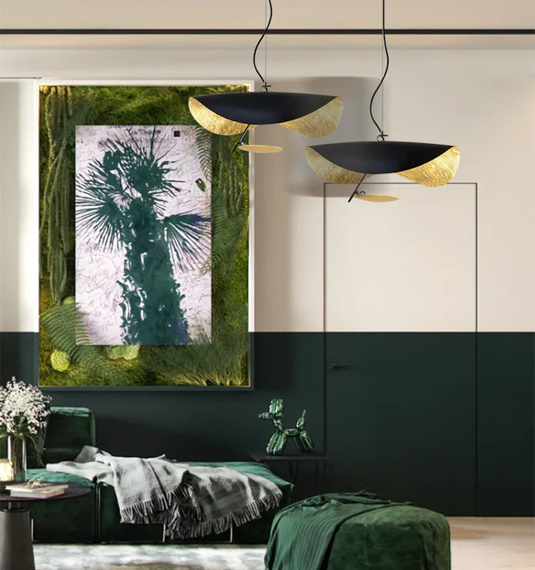 Plafonnier LED noir et dorée - Style raie manta