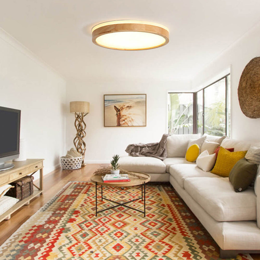Plafonnier LED rond en Bois pour Chambre et Salon