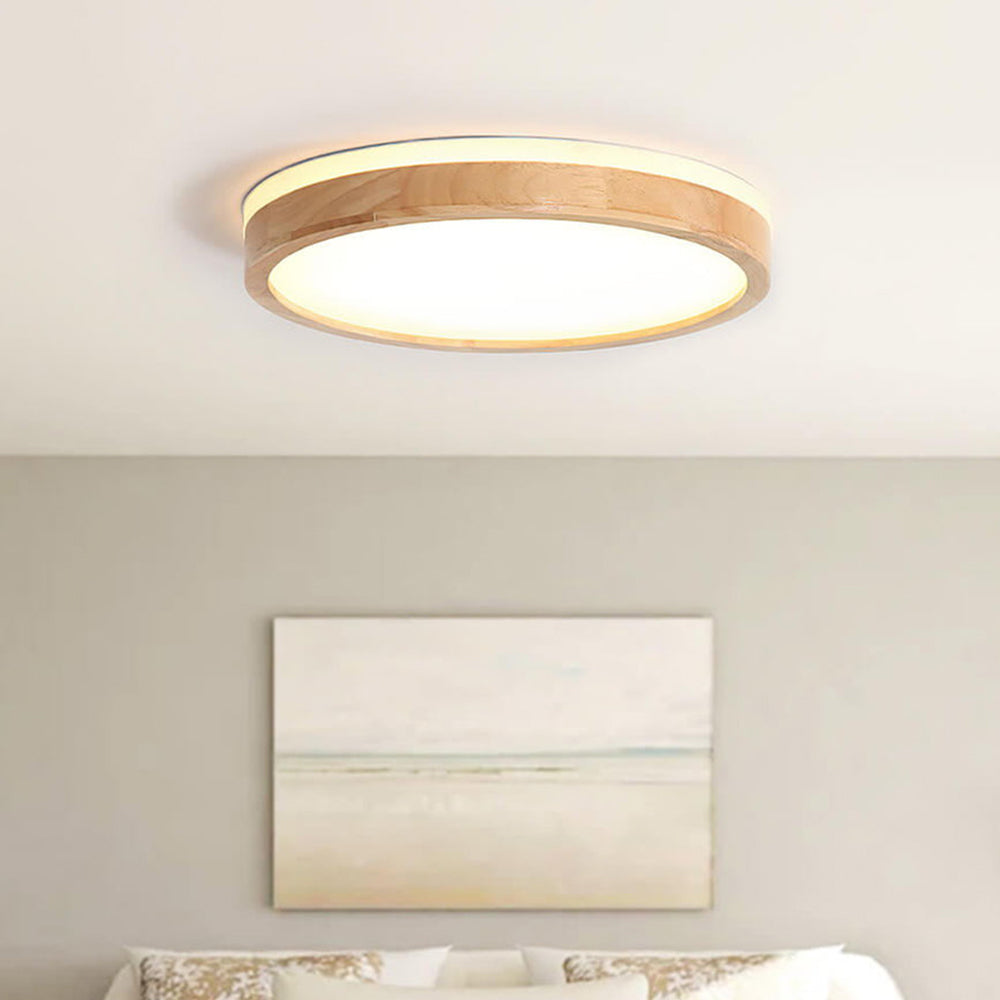 Plafonnier LED rond en Bois pour Chambre et Salon