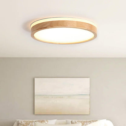 Plafonnier LED rond en Bois pour Chambre et Salon