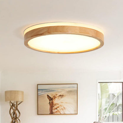 Plafonnier LED rond en Bois pour Chambre et Salon
