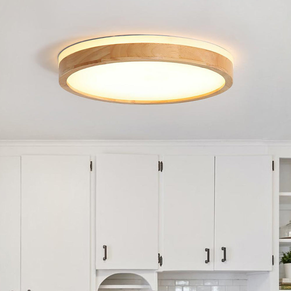 Plafonnier LED rond en Bois pour Chambre et Salon