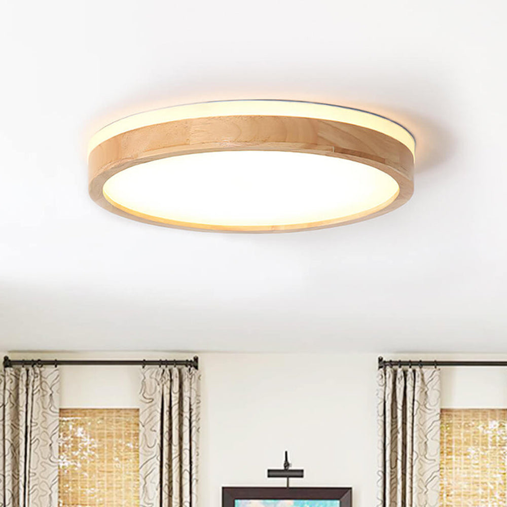 Plafonnier LED rond en Bois pour Chambre et Salon