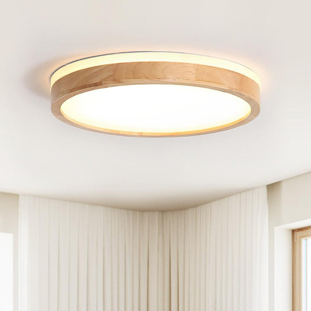 Plafonnier LED rond en Bois pour Chambre et Salon
