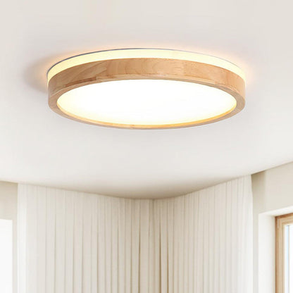 Plafonnier LED rond en Bois pour Chambre et Salon