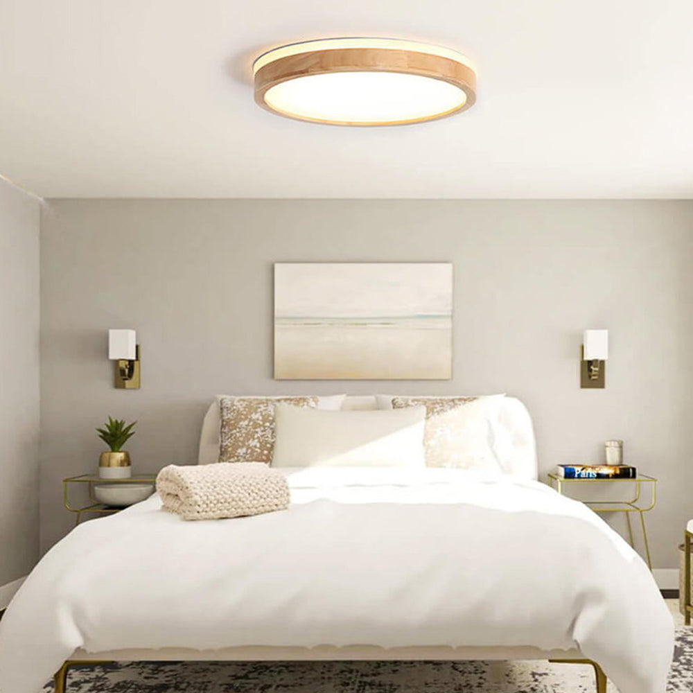 Plafonnier LED rond en Bois pour Chambre et Salon