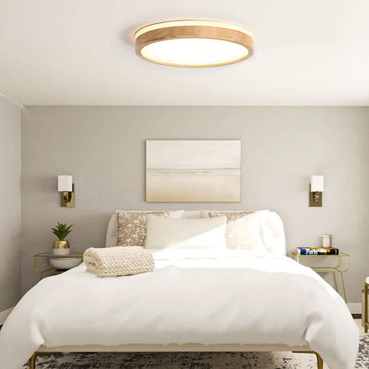 Plafonnier LED rond en Bois pour Chambre et Salon