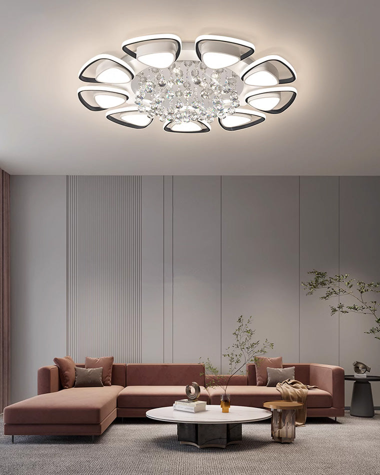 Plafonnier Moderne Rond Motif Fleur Cristal