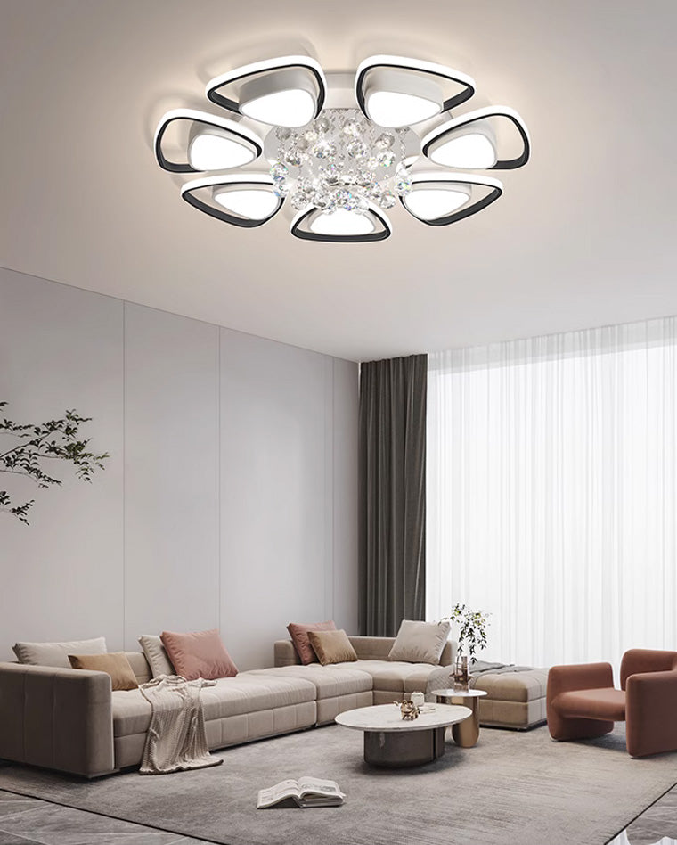 Plafonnier Moderne Rond Motif Fleur Cristal