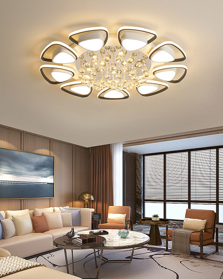 Plafonnier Moderne Rond Motif Fleur Cristal