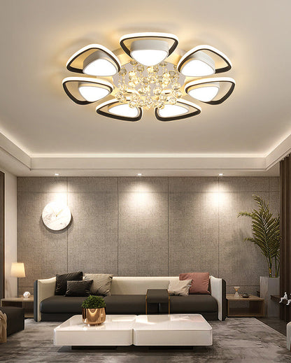 Plafonnier Moderne Rond Motif Fleur Cristal