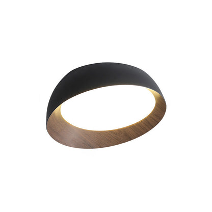 Plafonnier Rond Asymétrique Finition Bois – Ø32 à 50 cm